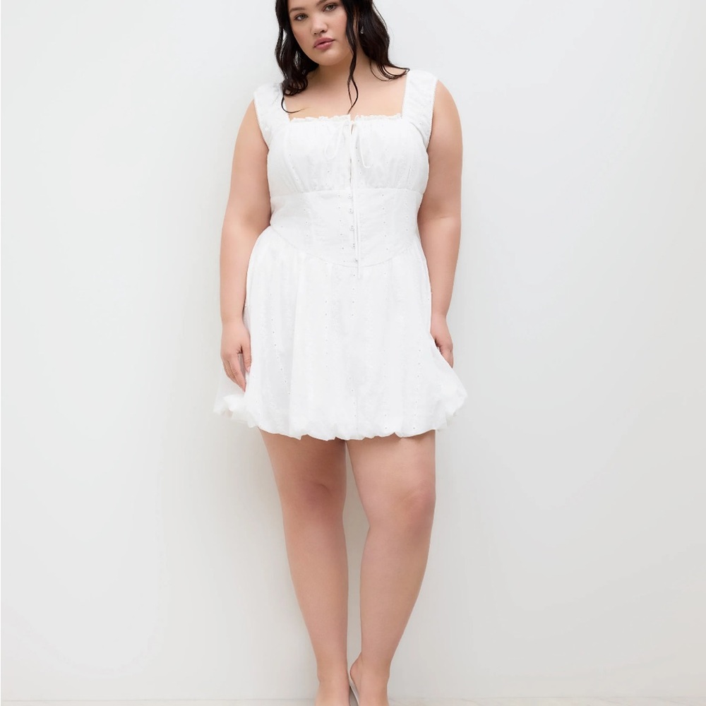 COTTON BRODERIE ANGLAISE LETTUCE TRIM BUBBLE HEM MINI DRESS CURVE & PLUS